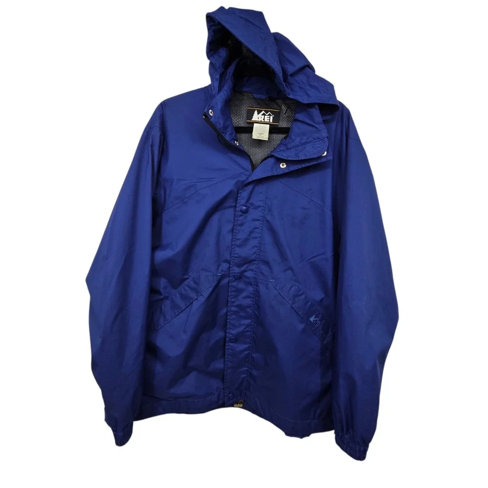REI Elements Hooded Windbreaker Jacket Adult M Blue Rain Shell Gorpcore Outdoor
